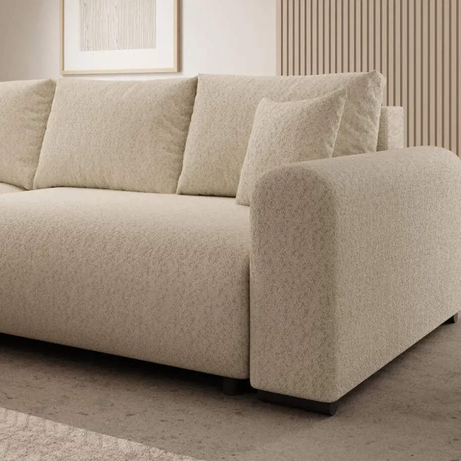 Meubella - Hoekbank Mindin - Beige teddystof - Universeel