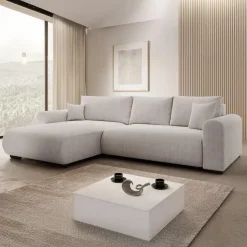 Meubella - Hoekbank Mindin - Beige ribstof - Universeel