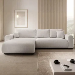 Meubella - Hoekbank Mindin - Beige ribstof - Universeel