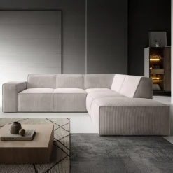 Meubella - Hoekbank Monet - Beige - Ribstof - Rechts