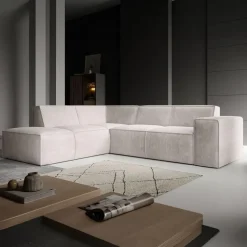 Meubella - Hoekbank Monet - Beige - Ribstof - Links