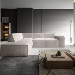 Meubella - Hoekbank Monet - Beige - Ribstof - Links