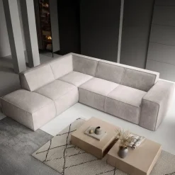 Meubella - Hoekbank Monet - Beige - Ribstof - Links