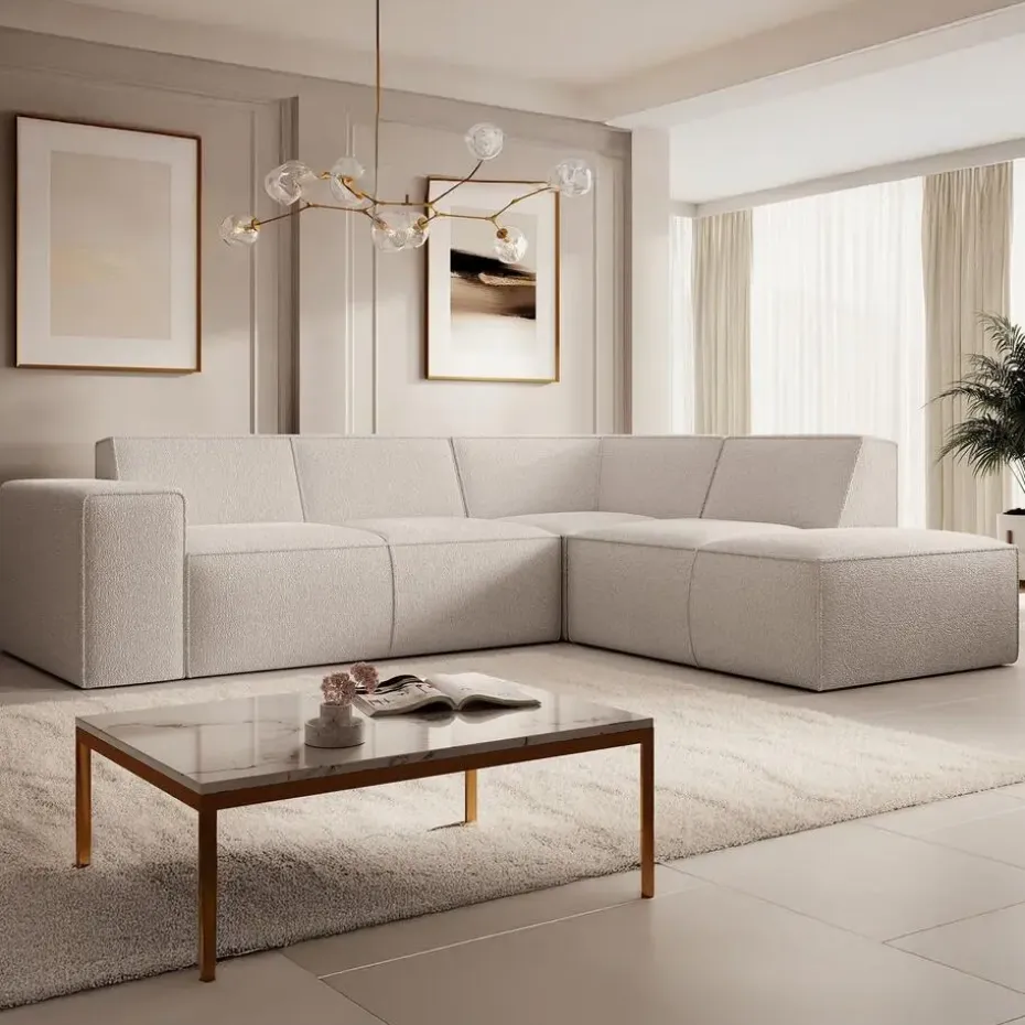 Meubella - Hoekbank Monet - Beige - Teddystof - Boucle - Rechts