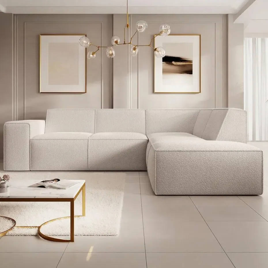 Meubella - Hoekbank Monet - Beige - Teddystof - Boucle - Rechts