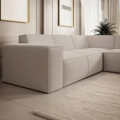 Meubella - Hoekbank Monet - Beige - Teddystof - Boucle - Rechts