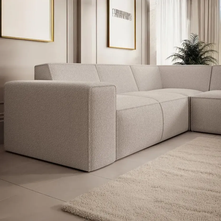 Meubella - Hoekbank Monet - Beige - Teddystof - Boucle - Rechts