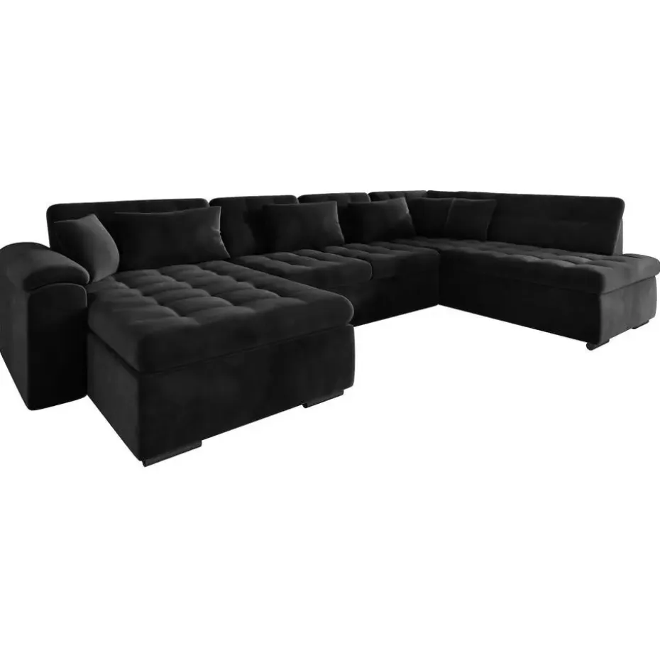 Meubella - Hoekbank Nicoreta - Zwart - Velvet - Links