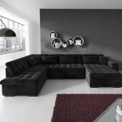 Meubella - Hoekbank Nicoreta - Zwart - Velvet - Rechts