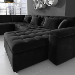 Meubella - Hoekbank Nicoreta - Zwart - Velvet - Rechts
