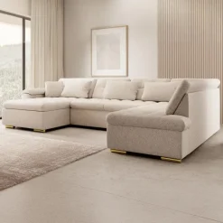 Meubella - Hoekbank Nicoreta - Beige - Teddy Boucle - Links