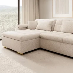 Meubella - Hoekbank Nicoreta - Beige - Teddy Boucle - Links