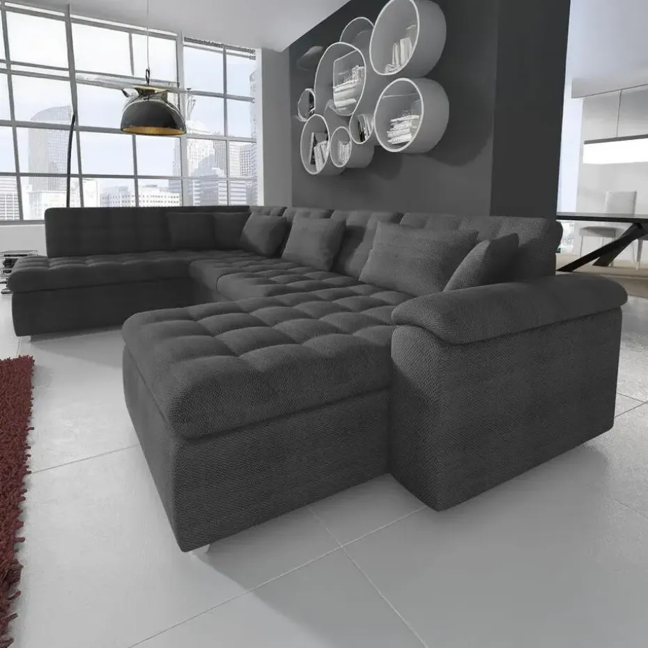 Meubella - Hoekbank Nicoreta - Grijs - Stof - Rechts