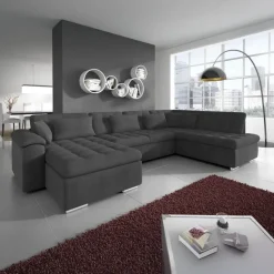 Meubella - Hoekbank Nicoreta - Grijs - Stof - Links