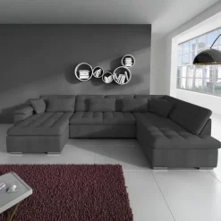 Meubella - Hoekbank Nicoreta - Grijs - Stof - Links