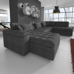 Meubella - Hoekbank Nicoreta - Grijs - Stof - Links