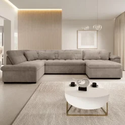 Meubella - Hoekbank Nicoreta - Bruin ribstof - Rechts