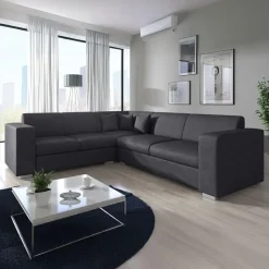 Meubella - Hoekbank Santana - Zwart - Leer - Links