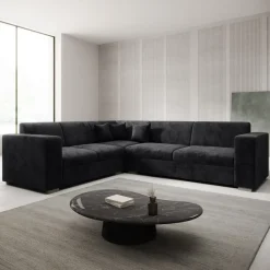 Meubella - Hoekbank Santana - Zwart - Velvet - Links