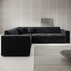 Meubella - Hoekbank Santana - Zwart - Velvet - Links