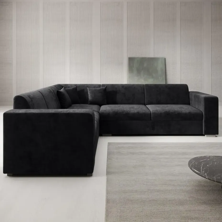 Meubella - Hoekbank Santana - Zwart - Velvet - Links