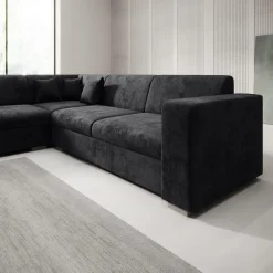 Meubella - Hoekbank Santana - Zwart - Velvet - Links