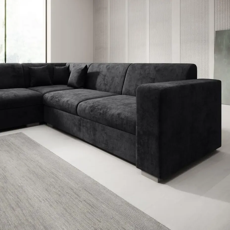 Meubella - Hoekbank Santana - Zwart - Velvet - Links