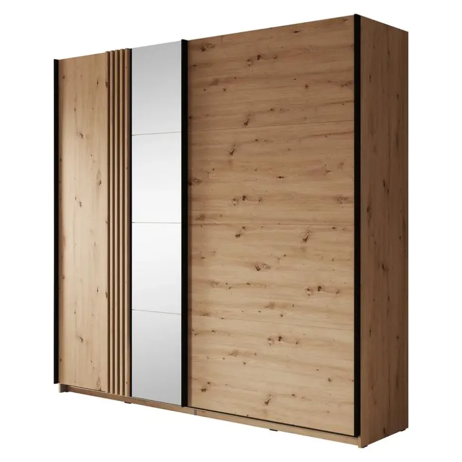 Meubella - Kledingkast Adyson - Eiken - 220 cm - Met spiegel