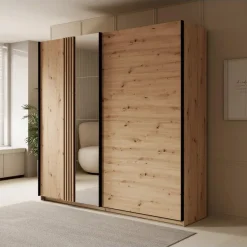 Meubella - Kledingkast Adyson - Eiken - 220 cm - Met spiegel