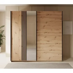 Meubella - Kledingkast Adyson - Eiken - 220 cm - Met spiegel