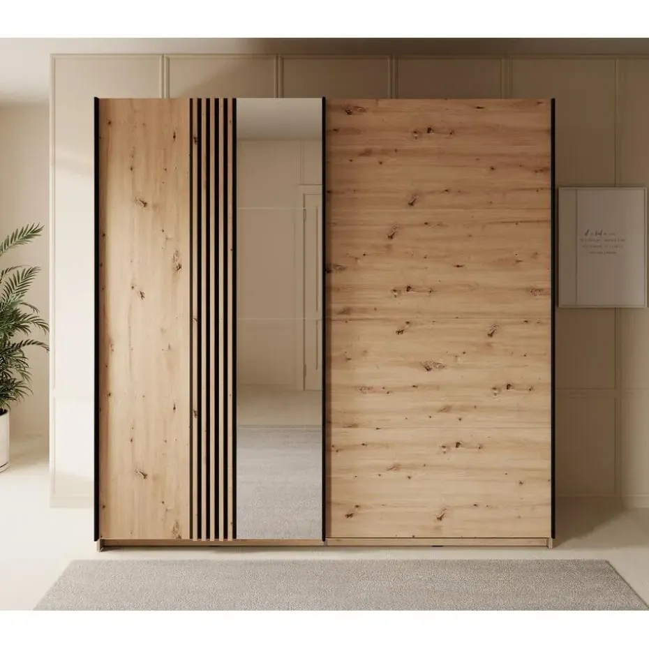 Meubella - Kledingkast Adyson - Eiken - 220 cm - Met spiegel