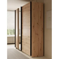 Meubella - Kledingkast Adyson - Eiken - 220 cm - Met spiegel