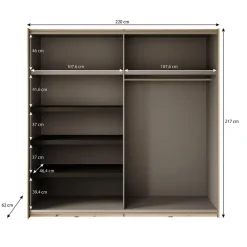 Meubella - Kledingkast Adyson - Eiken - 220 cm - Met spiegel