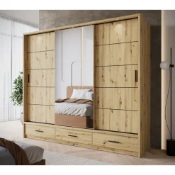 Meubella - Kledingkast Autumn - Eiken - 250 cm - Met spiegel