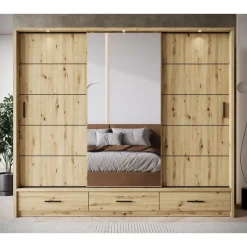 Meubella - Kledingkast Autumn - Eiken - 250 cm - Met spiegel