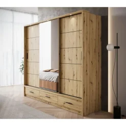 Meubella - Kledingkast Autumn - Eiken - 250 cm - Met spiegel