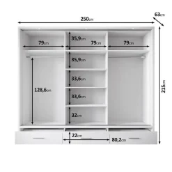 Meubella - Kledingkast Autumn - Eiken - 250 cm - Met spiegel