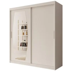 Meubella - Kledingkast Azai - Wit - 180 cm - Met spiegel