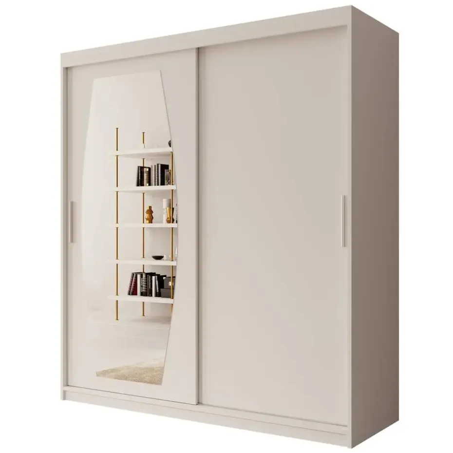 Meubella - Kledingkast Azai - Wit - 180 cm - Met spiegel