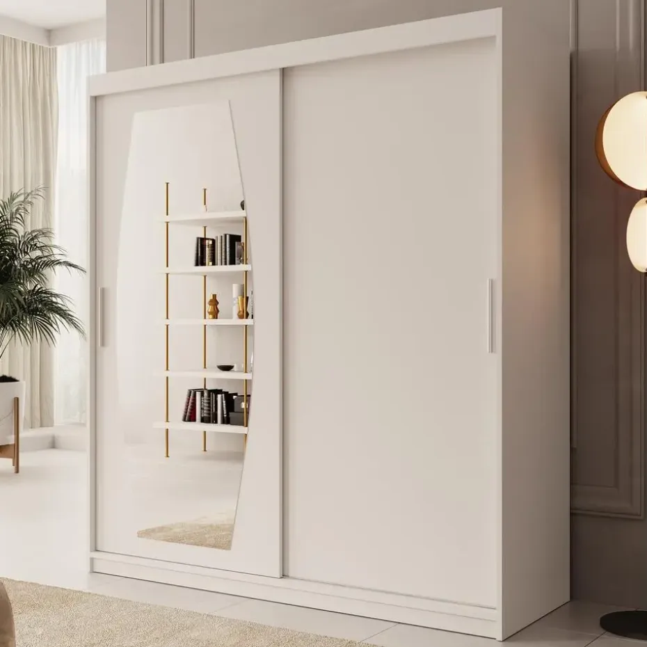 Meubella - Kledingkast Azai - Wit - 180 cm - Met spiegel