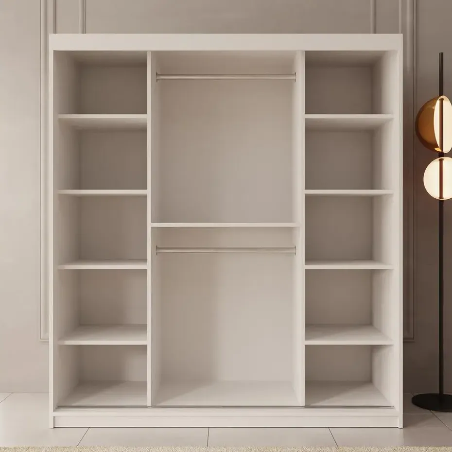 Meubella - Kledingkast Azai - Wit - 180 cm - Met spiegel