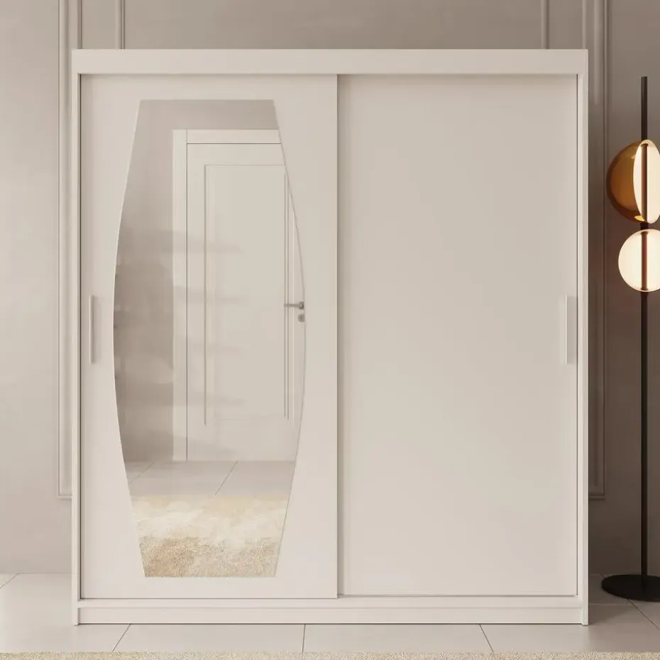 Meubella - Kledingkast Azai - Wit - 180 cm - Met spiegel