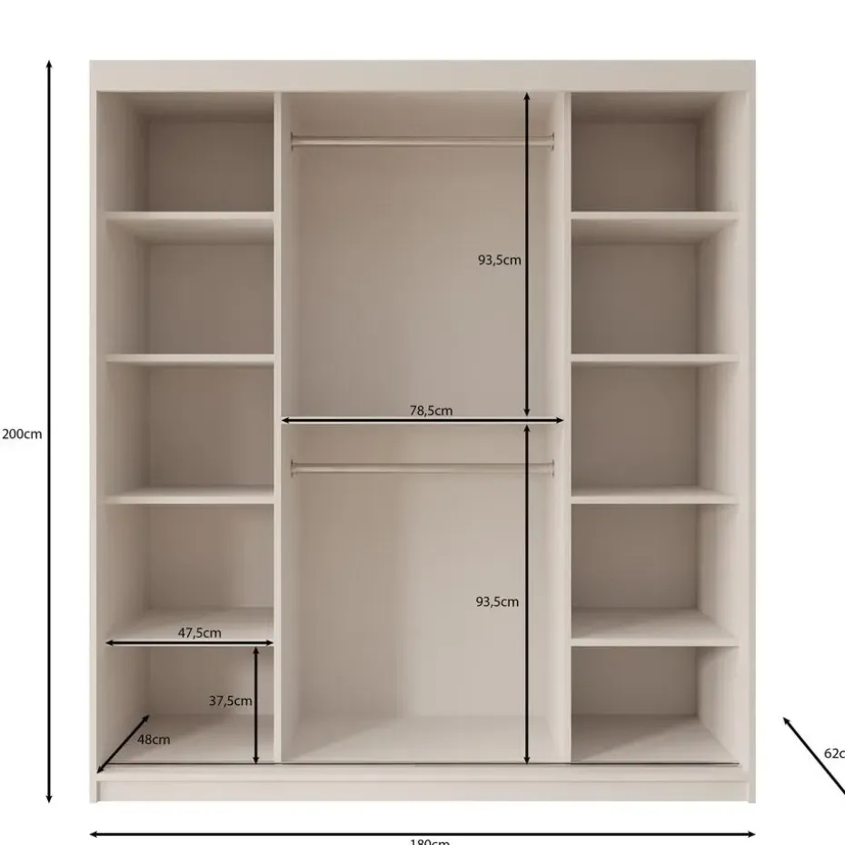 Meubella - Kledingkast Azai - Wit - 180 cm - Met spiegel