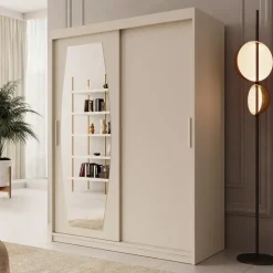 Meubella - Kledingkast Azai - Beige - 150 cm - Met spiegel