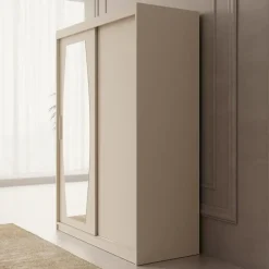 Meubella - Kledingkast Azai - Beige - 150 cm - Met spiegel