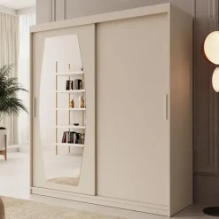 Meubella - Kledingkast Azai - Beige - 180 cm - Met spiegel