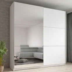 Meubella - Kledingkast Azrael - Wit - 200 cm - Met spiegel