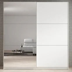 Meubella - Kledingkast Azrael - Wit - 200 cm - Met spiegel