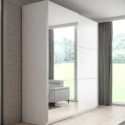 Meubella - Kledingkast Azrael - Wit - 200 cm - Met spiegel