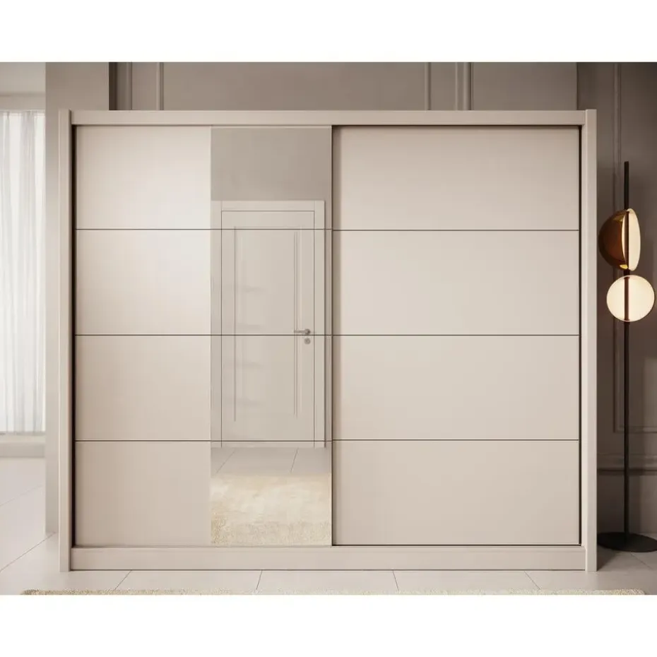 Meubella - Kledingkast Azul - Beige - 251 cm - Met spiegel